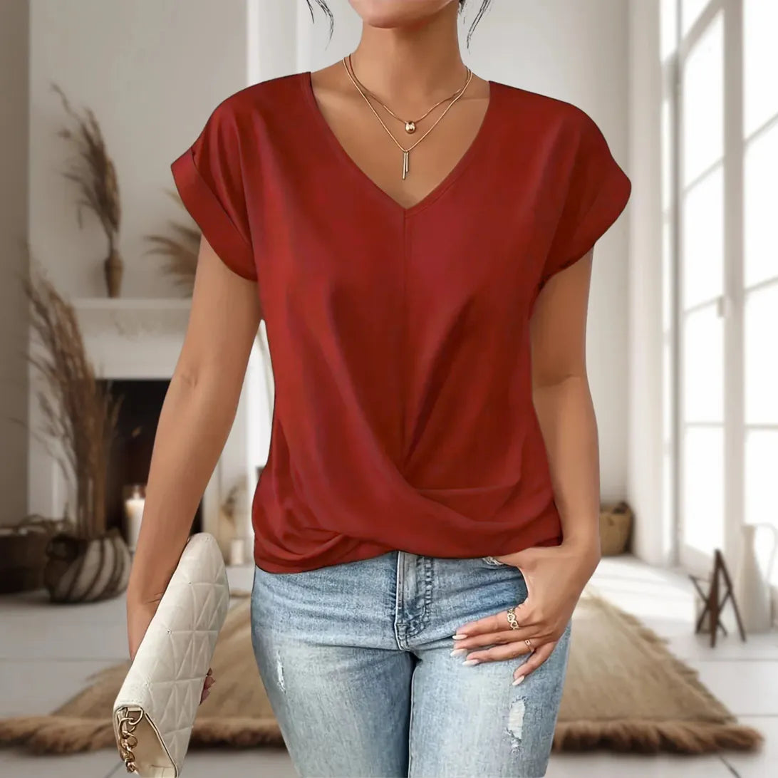 Rosalie Twist-Front V-Neck Cap Sleeve T-Shirt