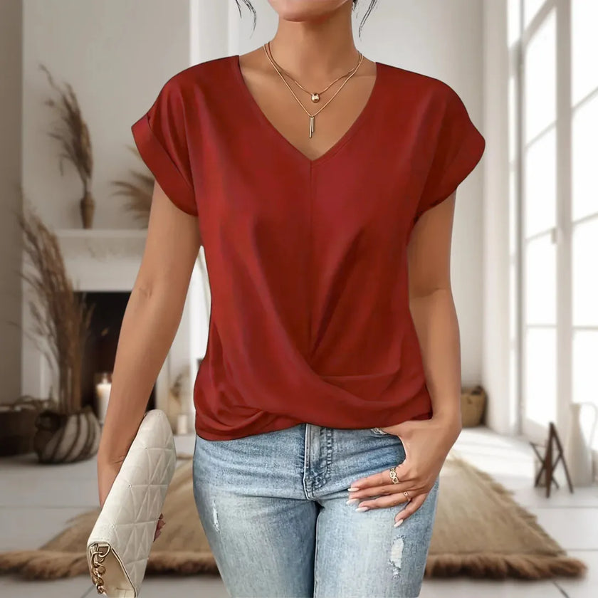 Rosalie Twist-Front V-Neck Cap Sleeve T-Shirt