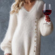 Ornella Fluffy Knit V-Neck Maxi Dress