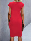 Delphine Ruched Round Neck Midi Dress Short Sleeve