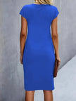 Delphine Ruched Round Neck Midi Dress Short Sleeve