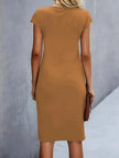 Delphine Ruched Round Neck Midi Dress Short Sleeve