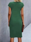 Delphine Ruched Round Neck Midi Dress Short Sleeve