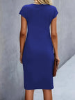 Delphine Ruched Round Neck Midi Dress Short Sleeve