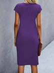 Delphine Ruched Round Neck Midi Dress Short Sleeve