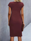 Delphine Ruched Round Neck Midi Dress Short Sleeve