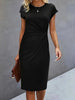 Delphine Ruched Round Neck Midi Dress Short Sleeve