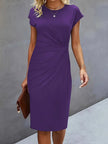 Delphine Ruched Round Neck Midi Dress Short Sleeve