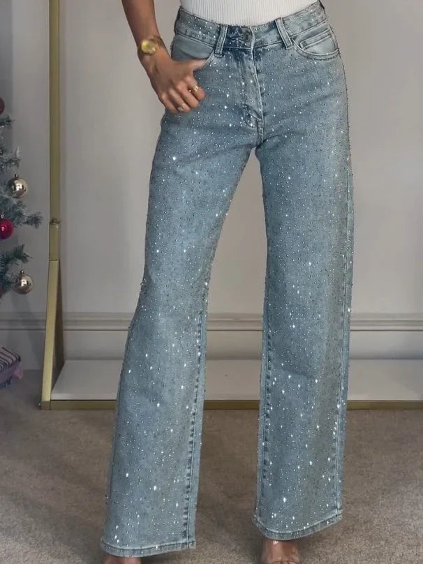 Esmeralda Rhinestone Wide-Leg Jeans