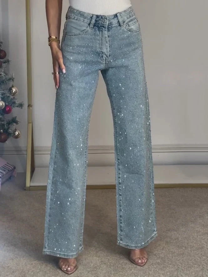 Esmeralda Rhinestone Wide-Leg Jeans
