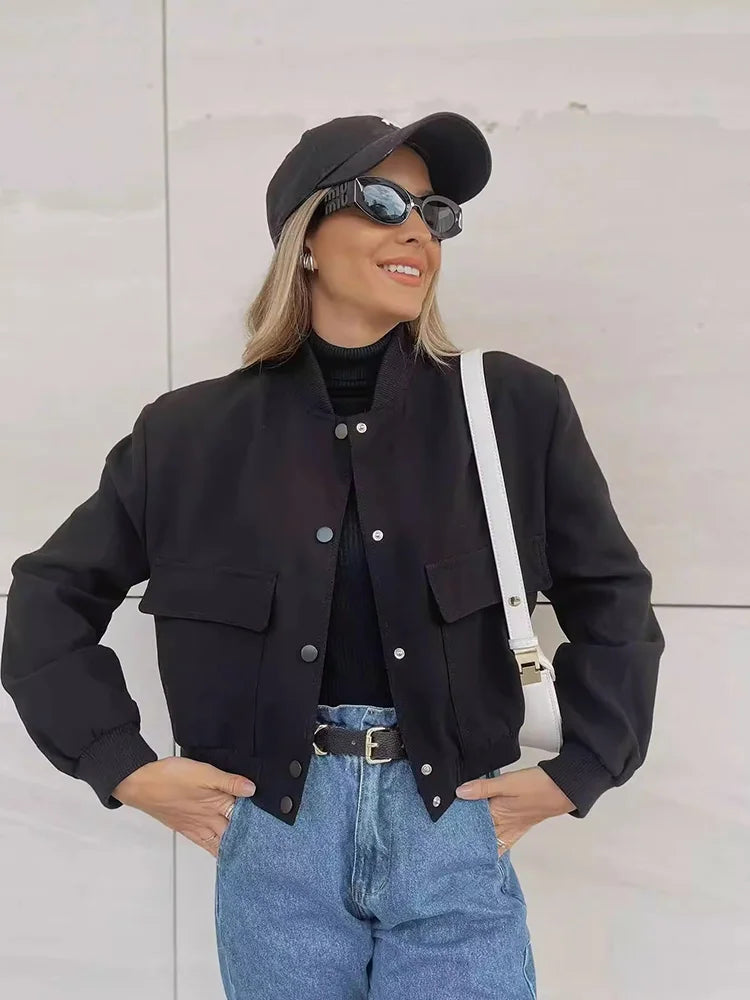 Liliane Cropped Leather Bomber Jacket