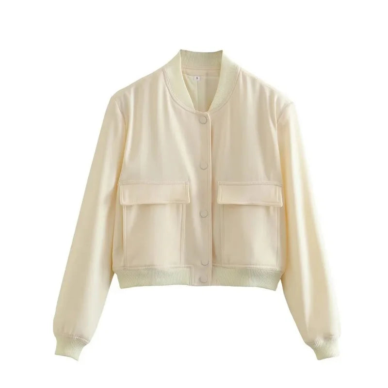 Liliane Cropped Leather Bomber Jacket