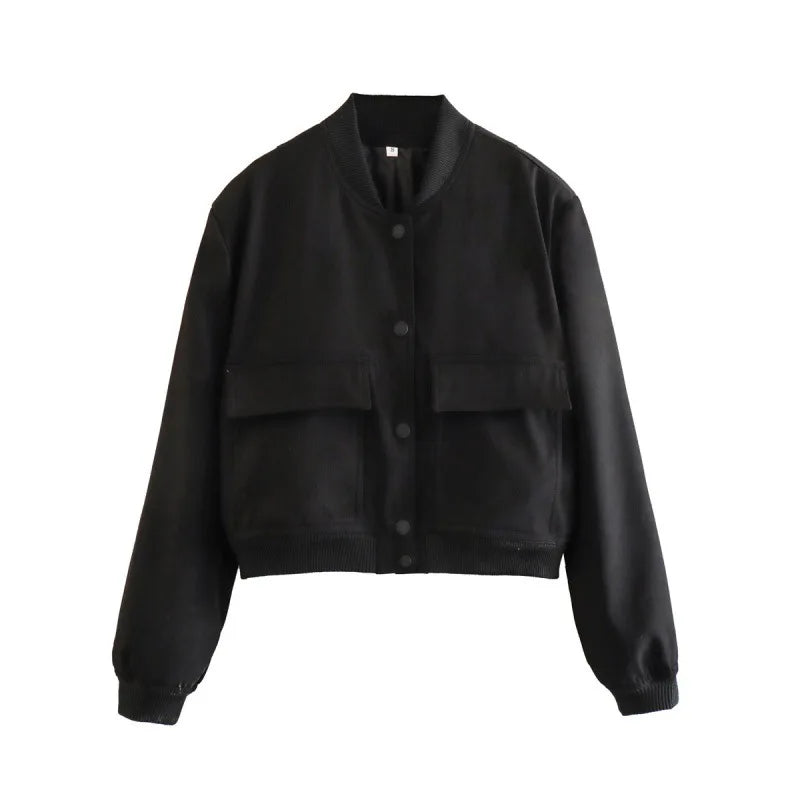 Liliane Cropped Leather Bomber Jacket