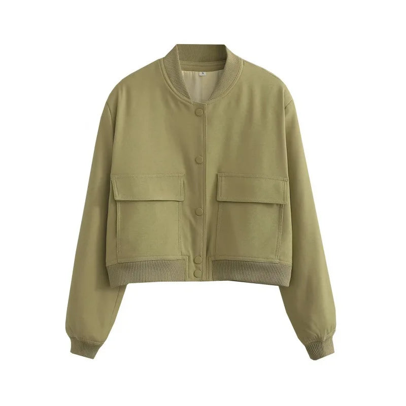 Liliane Cropped Leather Bomber Jacket