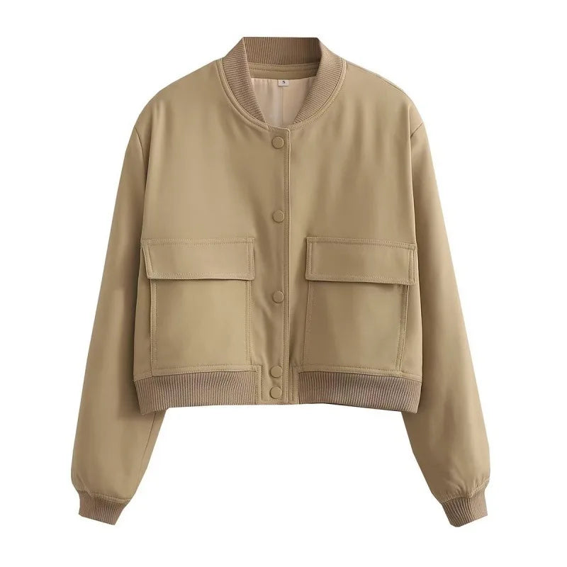 Liliane Cropped Leather Bomber Jacket