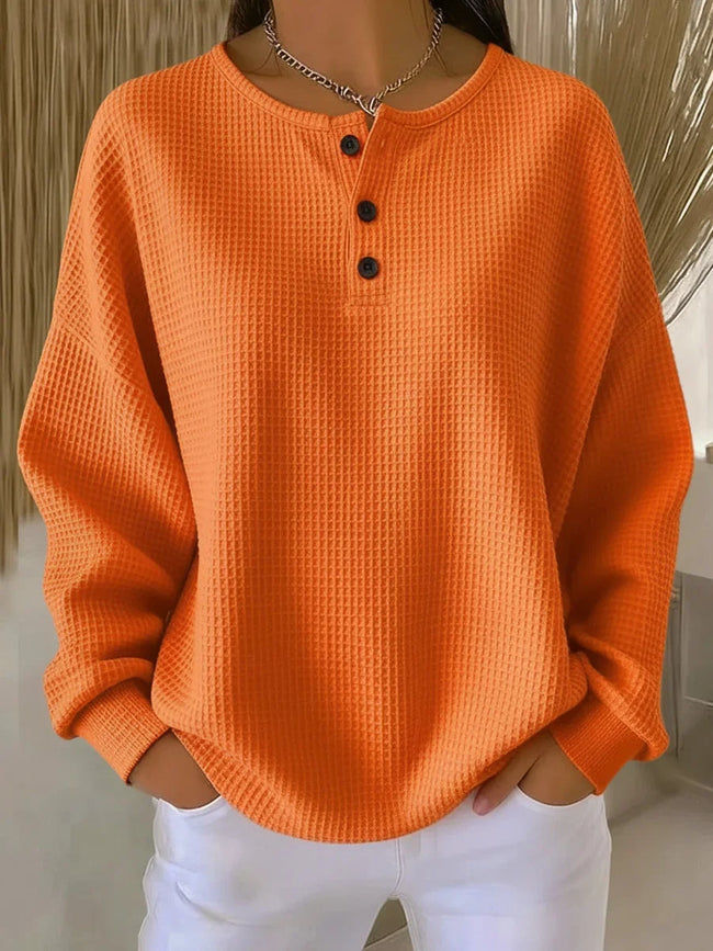 Adeline Waffle-Knit Henley Sweatshirt