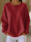 Adeline Waffle-Knit Henley Sweatshirt